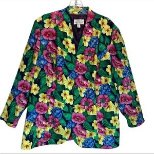 Adrianna Papell Silk Floral Jacket w/ Self-Covered Buttons and Loops - Size 16